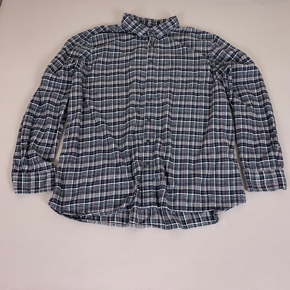 Apt 9 Flannel Shirt Men's XXL Slim Fit Soft Touch Green Navy Plaid 100% Cotton